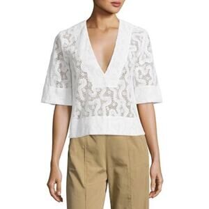 A.L.C. Virginia Cropped Abstract Lace Top, Eggshell Size 6